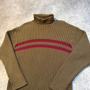 Vintage Croft & Barrow Mens XLT Olive Green Ribbed Turtleneck Sweater Stripe